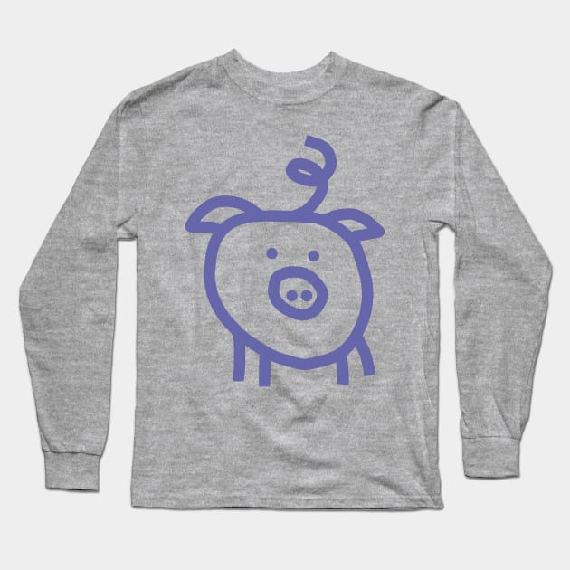 Very Peri Periwinkle Blue Line Animals Cute Pig Color of the Year 2022 Long Sleeve T-Shirt by ellenhenryart